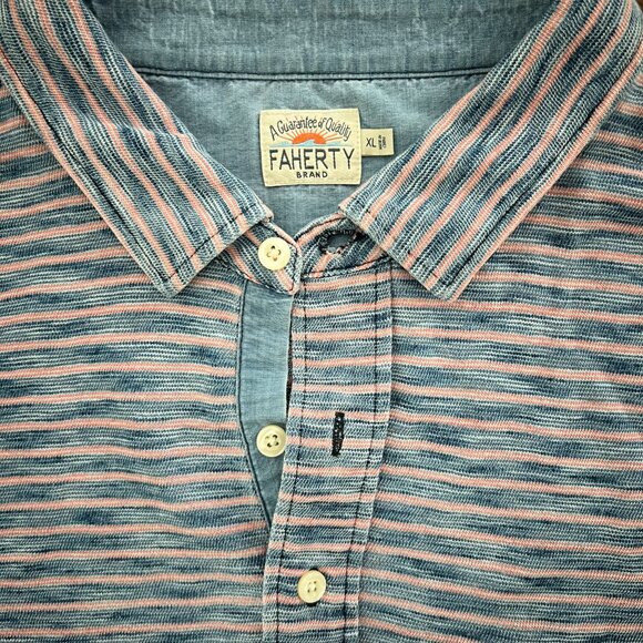 Faherty Men’s salt wash Indigo Polo XL - Picture 2 of 7